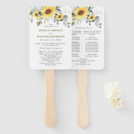Elegante zonnebloemen Eucalyptus chic trouwprogram Handwaaier