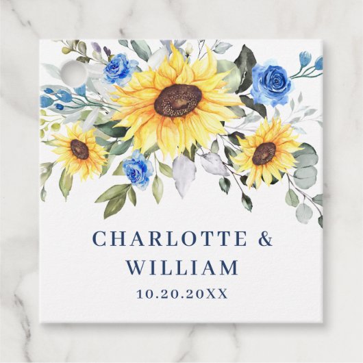 Elegante zonnebloemen Eucalyptus groen bruiloft Fa Bedankjes Labels (Voorkant)