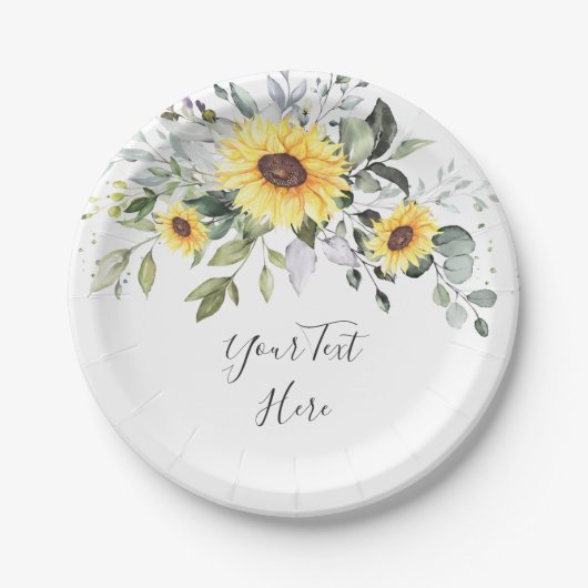 Elegante zonnebloemen Eucalyptus groenfeest Papieren Bordje (Voorkant)