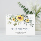 Elegante zonnebloemen Eucalyptus Loof Afstuderen  Bedankkaart (Staand voorkant)