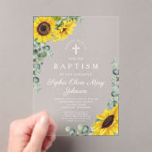 Elegante Zonnebloemen Eucalyptus Meisje Doop Acryl Uitnodigingen (Insitu (Draagbaar))