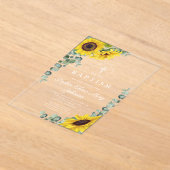 Elegante Zonnebloemen Eucalyptus Meisje Doop Acryl Uitnodigingen (Laagn)