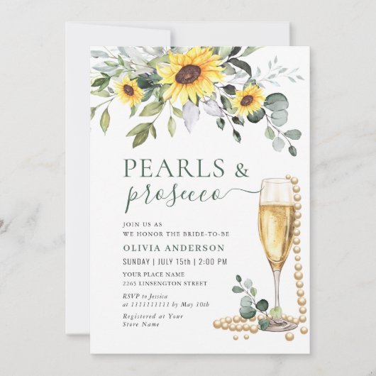 Elegante zonnebloemen Eucalyptus PARELS & Prosecco Kaart (Voorkant)