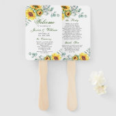 Elegante zonnebloemen eucalyptus trouwprogramma handwaaier (Voorkant en achterkant)