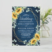 Elegante Zonnebloemen Eucalyptus Waterverf bruilof Kaart (Staand voorkant)