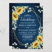 Elegante Zonnebloemen Eucalyptus Waterverf bruilof Kaart (Voorkant / Achterkant)
