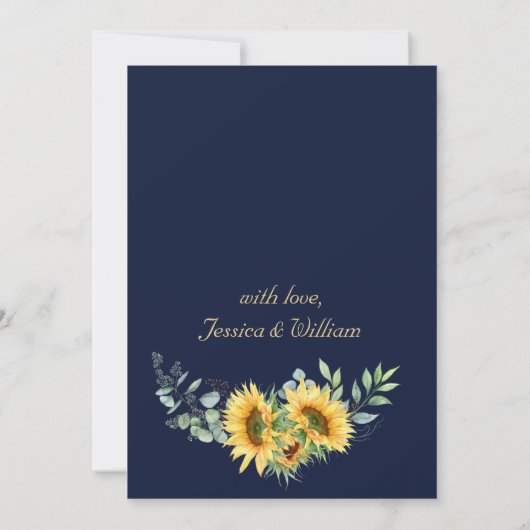 Elegante zonnebloemen Eucalyptus Waterverf bruilof Kaart (Achterkant)