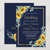 Elegante zonnebloemen Eucalyptus Waterverf bruilof Kaart (Voorkant / Achterkant)