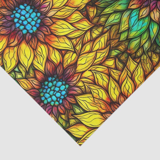 Elegante zonnebloemen faux Glas in lood Tissuepapier (Detail)