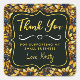 Elegante zonnebloemen gebrandschilderd glas kleine vierkante sticker