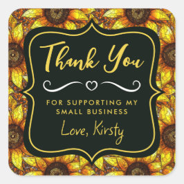 Elegante zonnebloemen gebrandschilderd glas kleine vierkante sticker