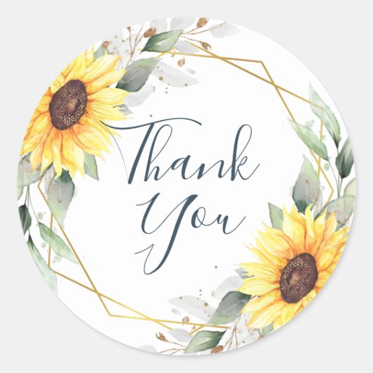 Elegante Zonnebloemen groen Bloemen DANK U Ronde Sticker (Voorkant)