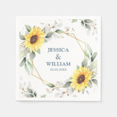 Elegante zonnebloemen groen bloemenbruiloft papier servet (Voorkant)
