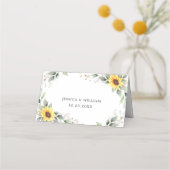 Elegante zonnebloemen groen bloemenbruiloft tafel plaatskaartje (Achterkant)