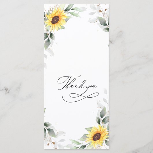 Elegante zonnebloemen groen bruiloft menu Kaart (Achterkant)