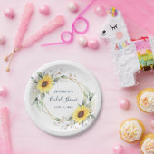 Elegante Zonnebloemen Groene Bloemrijke Bruidsdouc Papieren Bordje (Feest)