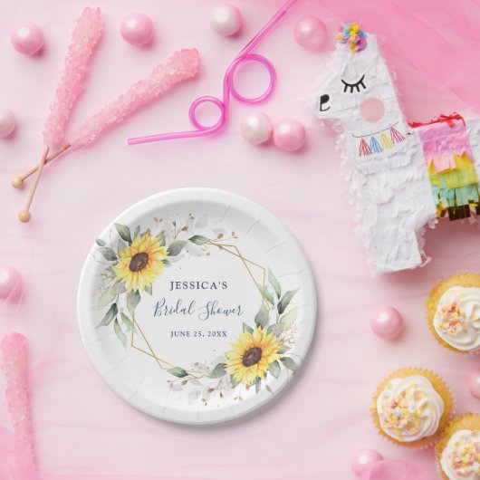 Elegante Zonnebloemen Groene Bloemrijke Bruidsdouc Papieren Bordje (Feest)