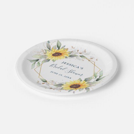 Elegante Zonnebloemen Groene Bloemrijke Bruidsdouc Papieren Bordje (Gekanteld)