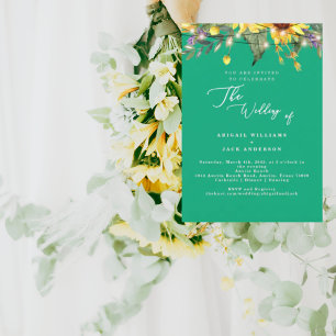 Elegante Zonnebloemen Groene bruiloft Kaart