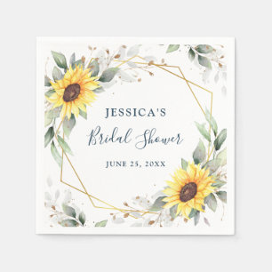 Elegante Zonnebloemen Groene Bruiloftsontvangst Pa Servet