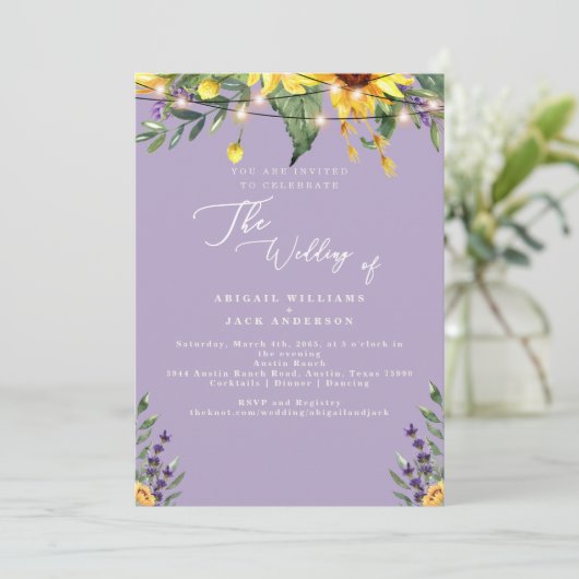 Elegante zonnebloemen & lavendel bruiloft II Kaart (Staand voorkant)