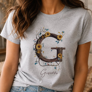 Elegante zonnebloemen monogram G: wijnranken & zac T-shirt