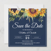 Elegante Zonnebloemen Navy Blauw Bloemen Bruiloft Save The Date (Voorkant)