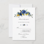 Elegante Zonnebloemen Navy Blauwe Bloemen Bruiloft RSVP Kaartje (Voorkant)