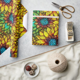 Elegante Zonnebloemen Nep Geleidglas Patroon Cadeaupapier