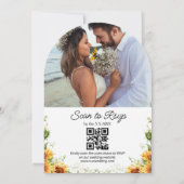 Elegante Zonnebloemen QR Code 2 Foto's Arch Weddin Kaart (Achterkant)
