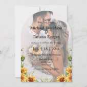 Elegante Zonnebloemen QR Code 2 Foto's Arch Weddin Kaart (Voorkant)