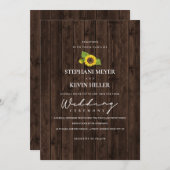 Elegante Zonnebloemen Rustiek Hout Wedding Kaart (Voorkant / Achterkant)