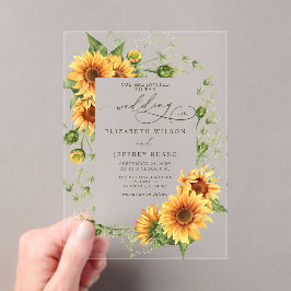 Elegante Zonnebloemen Tuin Bloemige Bruiloft Acryl Uitnodigingen