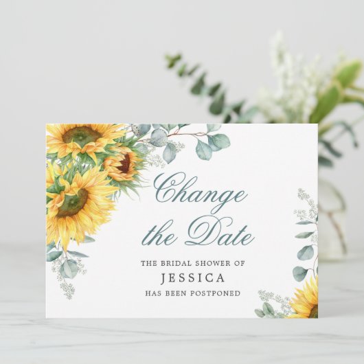 Elegante Zonnebloemen Verander het Datum Vrijgezel Kaart (Staand voorkant)
