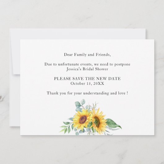 Elegante Zonnebloemen Verander het Datum Vrijgezel Kaart (Achterkant)