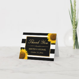Elegante zonnebloemen Zwart Witte Strepen Dank je  Bedankkaart