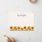 Elegante zonnebloementuin notitiekaartje (Voorkant / Achterkant in situ)