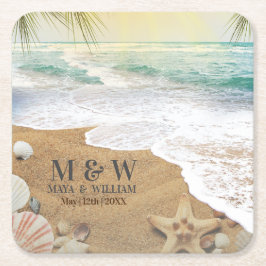 Elegante Zonneschijn En Blauwe Oceaan Strand Kartonnen Onderzetters