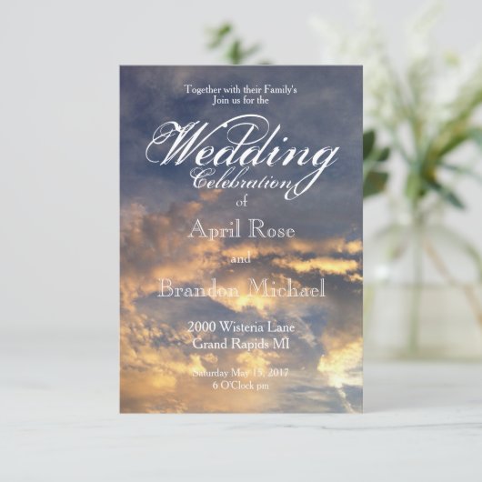 Elegante zonsondergang bruiloft kaart (Staand voorkant)