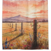 Elegante Zonsondergang Wilde Bloemenschildering Douchegordijn (Voorkant)