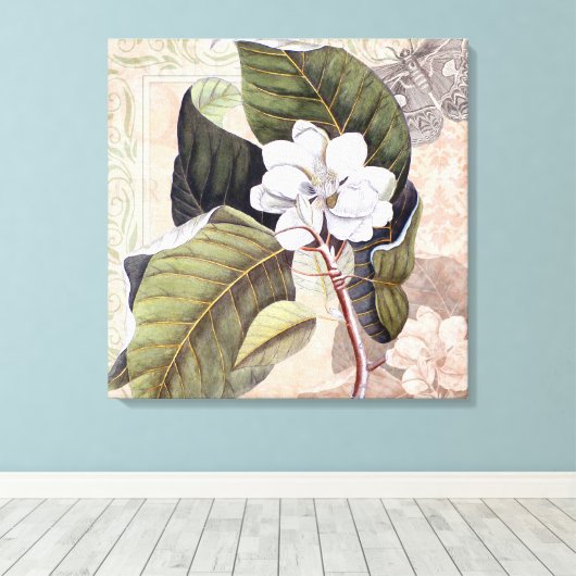 Elegante  Zuid-Witte Magnolia Canvas Afdruk (Insitu (Houten vloer))
