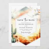 Elegante zuidelijke cactus bruiloft save the date (Voorkant / Achterkant)