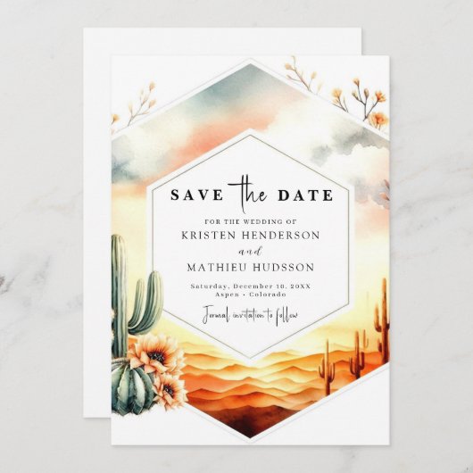 Elegante zuidelijke cactus bruiloft save the date (Voorkant / Achterkant)