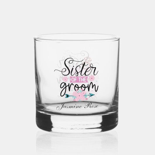 Elegante zuster bruidegom naam toevoegen Bruiloft Whisky Glas (Voorkant)