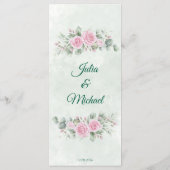 Elegante Zwaan & Blush Roze Trouwmenu - 2-zijdig 5 Menu (Achterkant)