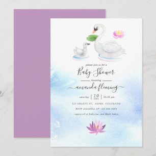 Elegante Zwaan en Lotus Waterverf Baby Shower Kaart