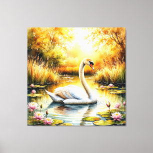 Elegante zwaan glijden in rustige vijver canvas afdruk