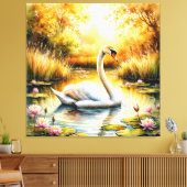 Elegante zwaan glijden in rustige vijver canvas afdruk (Insitu (Woonkamer))