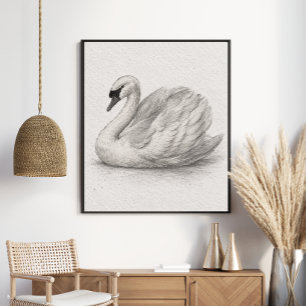 Elegante Zwaan Graphietpotloodschets Poster