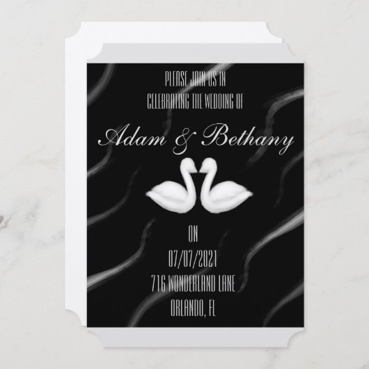Elegante Zwaan Huwelijksuitnodiging Kaart (Voorkant / Achterkant)